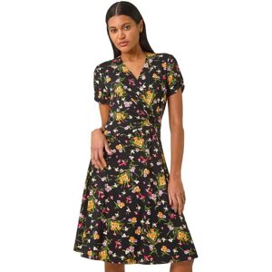 Roman Pink Floral Midi Dress - V-neck, Short Sleeves, Size 18 Roman Pink Floral Midi Dress - V-neck, Short Sleeves, Size 18