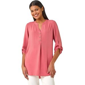 Roman Originals UK Pink Longline Bow Button Tunic Top - Women Roman Originals UK Pink Longline Bow Button Tunic Top - Women