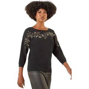 Roman Black Size 16 Embellished Floral Sequin Jumper Roman Black Size 16 Embellished Floral Sequin Jumper