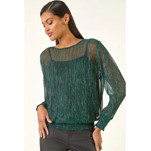 Roman Women's Green Top - Plisse Shirred Hem - Top Roman Women's Green Top - Plisse Shirred Hem - Top