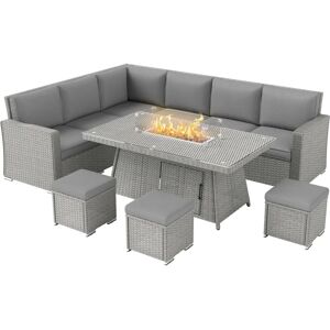 Outsunny Rattan Garden Furniture Set - 7 Pieces, Fire Pit, Weather-Resistant Outsunny Rattan Garden Furniture Set - 7 Pieces, Fire Pit, Weather-Resistant