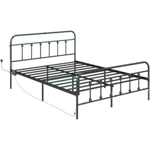 HOMCOM Black Double Bed Frame with LED Lights & Charging Station - Bed Type HOMCOM Black Double Bed Frame with LED Lights & Charging Station - Bed Type