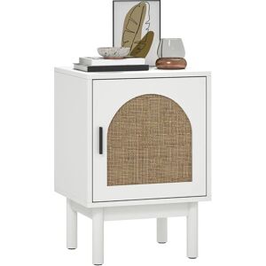 Homcom White Bedside Cabinet - Arched Rattan Nightstand Storage Table Homcom White Bedside Cabinet - Arched Rattan Nightstand Storage Table