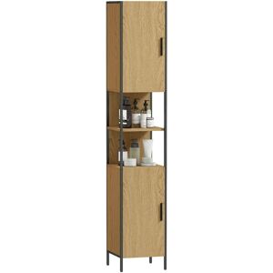 Homcom Natural Wood Finish Slim Bathroom Storage Cabinet - Bathroom Storage Cabinet with 2 Doors Open Compartments Homcom Natural Wood Finish Slim Bathroom Storage Cabinet - Bathroom Storage Cabinet with 2 Doors Open Compartments