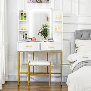 Homcom White Makeup Vanity Desk Set With Led Mirror, Stool, 80x40x138cm, Modern Design - Vanity Desk Homcom White Makeup Vanity Desk Set With Led Mirror, Stool, 80x40x138cm, Modern Design - Vanity Desk