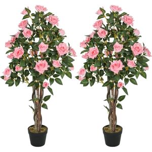 Homcom Pink Faux Silk Rose Trees - 110cm Decorative Plants Homcom Pink Faux Silk Rose Trees - 110cm Decorative Plants