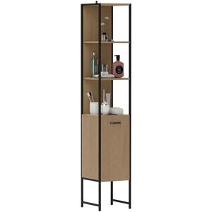 Homcom Tall Bathroom Cabinet - Natural Storage & Adjustable Shelves Homcom Tall Bathroom Cabinet - Natural Storage & Adjustable Shelves