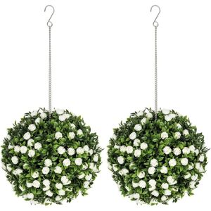 HOMCOM Set of 2 Artificial Plant Topiary Rose Balls - Indoor Decor HOMCOM Set of 2 Artificial Plant Topiary Rose Balls - Indoor Decor