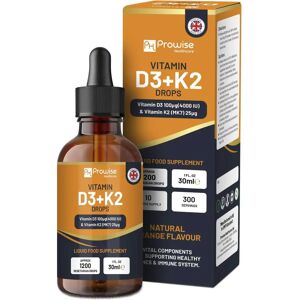 Prowise Healthcare Vitamin D3 4000iu + K2 MK7 25g Orange Liquid Drops - Vitamins & Supplements Prowise Healthcare Vitamin D3 4000iu + K2 MK7 25g Orange Liquid Drops - Vitamins & Supplements