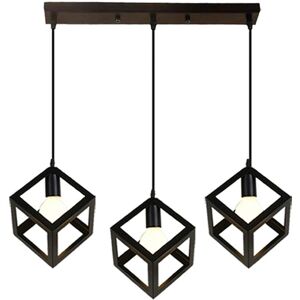 Lampada a Sospensione Industriale di Alta Qualità - 3 Luci Cubo Gabbia E27 - Nero Lampada a Sospensione Industriale di Alta Qualità - 3 Luci Cubo Gabbia E27 - Nero