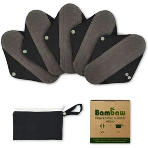 Serviettes hygiéniques réutilisables Bambaw – Flux modéré - Pack de 5 Serviettes hygiéniques réutilisables Bambaw – Flux modéré - Pack de 5