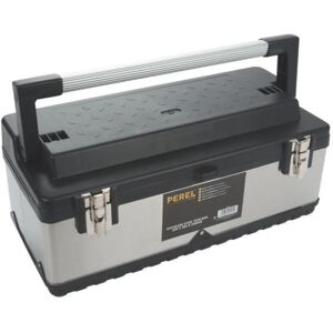 Perel Stainless Steel Tool Case - Aluminum Handle - Removable Tray - Black Perel Stainless Steel Tool Case - Aluminum Handle - Removable Tray - Black