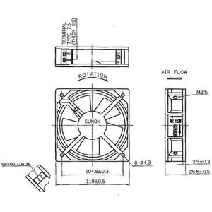 Velleman Sunon Lüfter - 230VAC Gleitlager - 120 x 120 x 25mm Velleman Sunon Lüfter - 230VAC Gleitlager - 120 x 120 x 25mm