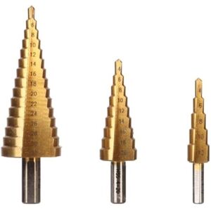 Toolland set van 3 titanium-gearceerde HSS-stappenboren - Metaal, Goud Toolland set van 3 titanium-gearceerde HSS-stappenboren - Metaal, Goud