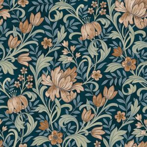 Grandeco Marian Floral Wallpaper - Navy/Terracotta - Floral - Washable Grandeco Marian Floral Wallpaper - Navy/Terracotta - Floral - Washable