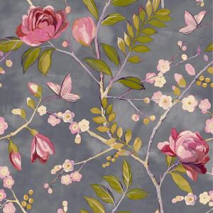 Grandeco Lola Charcoal Pink Floral Wallpaper - 197001 Grandeco Lola Charcoal Pink Floral Wallpaper - 197001