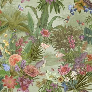 Grandeco Floral Hall Textured Vinyl Wallpaper - Green / Multi - 204401 Grandeco Floral Hall Textured Vinyl Wallpaper - Green / Multi - 204401