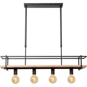 Lucide Milonga 4-Light Bar Pendant - Modern Black & Wood Ceiling Light Lucide Milonga 4-Light Bar Pendant - Modern Black & Wood Ceiling Light