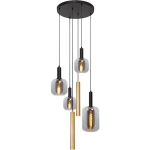 Lucide Joanet Brass Smoke Glass 6 Light Ceiling Pendant - Ceiling Light Lucide Joanet Brass Smoke Glass 6 Light Ceiling Pendant - Ceiling Light