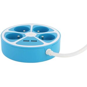 CHACON fördelare - 4 uttag, 2 USB-A, 1,5m kabel - Blå CHACON fördelare - 4 uttag, 2 USB-A, 1,5m kabel - Blå