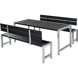 Conjunto de jantar de jardim PLUS - 185x81x186cm, Preto, Mesa + 2 bancos Conjunto de jantar de jardim PLUS - 185x81x186cm, Preto, Mesa + 2 bancos