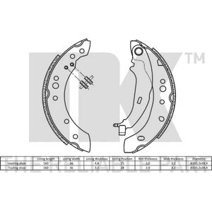 NK MN186120 Brake Shoes Kit - 203mm Diameter, 38mm Width - Brake Shoes Kit NK MN186120 Brake Shoes Kit - 203mm Diameter, 38mm Width - Brake Shoes Kit