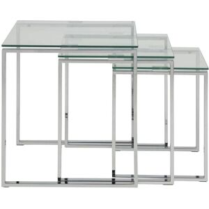 Set med 3 stablebare glas- og metallkafébord - Kaffeetafel sæt Set med 3 stablebare glas- og metallkafébord - Kaffeetafel sæt