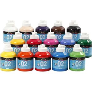 A-Color Sorteret Akrylmalingsæt - Mat - 15x500ml - Alsidig, Hurtigtørrende, Vandbaseret A-Color Sorteret Akrylmalingsæt - Mat - 15x500ml - Alsidig, Hurtigtørrende, Vandbaseret