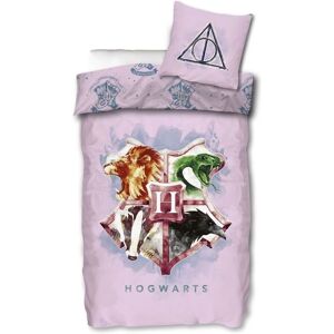 Rosa Harry Potter Sengetøj - Hogwarts skjold - 2-i-1 design Rosa Harry Potter Sengetøj - Hogwarts skjold - 2-i-1 design