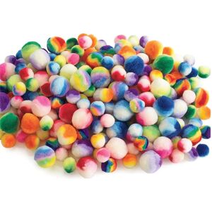 Colorations - regenbooggestreepte pom poms, 180 stuks - knutselmaterialen Colorations - regenbooggestreepte pom poms, 180 stuks - knutselmaterialen