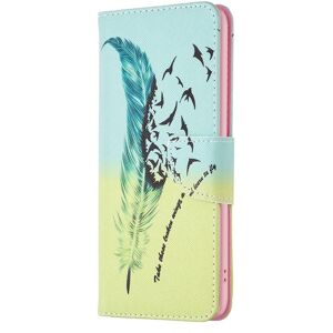 Læder flipcover til Nokia C22 med print - Fjer Læder flipcover til Nokia C22 med print - Fjer