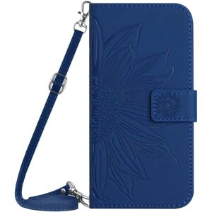 MOBILCOVERS.DK læder flip cover med pung og rem - Solsikke indgravering - Marineblå MOBILCOVERS.DK læder flip cover med pung og rem - Solsikke indgravering - Marineblå