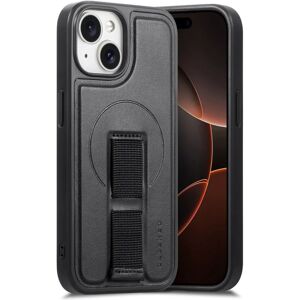 Incover iPhone 14 / 13 Hard Plastikk Cover med Kunstlær Bakside & Fingerrem - MagSafe - Svart Incover iPhone 14 / 13 Hard Plastikk Cover med Kunstlær Bakside & Fingerrem - MagSafe - Svart