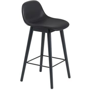 Muuto Fiber Barstol - Sort Læder & Træramme - 97,5cm Muuto Fiber Barstol - Sort Læder & Træramme - 97,5cm