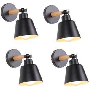 AXHUP 4 Lampada da Parete Industriale Vintage - E27, Nero, Bianco, Legno AXHUP 4 Lampada da Parete Industriale Vintage - E27, Nero, Bianco, Legno