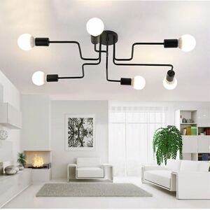 Hanging Lamp - Vintage Industrial 6-Light E27 Ceiling Fixture - Black Hanging Lamp - Vintage Industrial 6-Light E27 Ceiling Fixture - Black