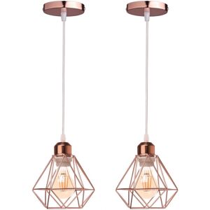AXHUP Rose Gold Pendant Light - Industrial Geometric Diamond Cage - 2 Pcs AXHUP Rose Gold Pendant Light - Industrial Geometric Diamond Cage - 2 Pcs