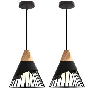 AXHUP Pendant Light 2 Pcs Modern Metal & Wood in Black - Kitchen, Living Room AXHUP Pendant Light 2 Pcs Modern Metal & Wood in Black - Kitchen, Living Room