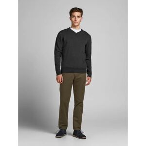 Jack & Jones V-neck pletený pulovr (12137194) - tmavě šedý Jack & Jones V-neck pletený pulovr (12137194) - tmavě šedý