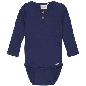 Minymo Baby Romper - Lange Mouwen, Marineblauw, Ribkraag - Unisex Minymo Baby Romper - Lange Mouwen, Marineblauw, Ribkraag - Unisex