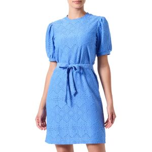 Feodora Blau Kort Jurk - Geborduurd gatpatroon, ballonmouwen, verstelbare riem Feodora Blau Kort Jurk - Geborduurd gatpatroon, ballonmouwen, verstelbare riem