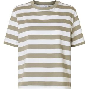 Selected FEMME - Modell: slfEssential SS Stripet Boxy T-skjorte - Grå Selected FEMME - Modell: slfEssential SS Stripet Boxy T-skjorte - Grå