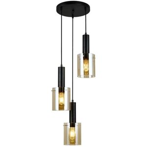 Italux Sardo - Modern Black Pendant 3 Light Amber Shade - Pendant Light Italux Sardo - Modern Black Pendant 3 Light Amber Shade - Pendant Light