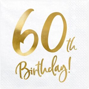 Pricenet 60. Geburtstag Servietten Weiß Gold - Servietten Pricenet 60. Geburtstag Servietten Weiß Gold - Servietten