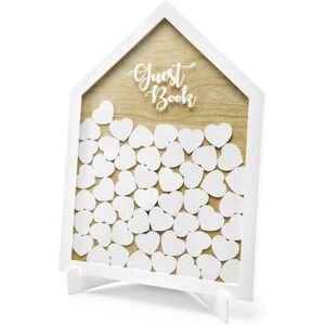 PartyDeco Drewniana księga gości w kształcie domu z 50 sercami PartyDeco Drewniana księga gości w kształcie domu z 50 sercami