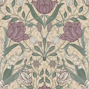 Papier peint Tulipe Galerie Beige Vert Rose - Papier - Publicité Papier peint Tulipe Galerie Beige Vert Rose - Papier - Publicité