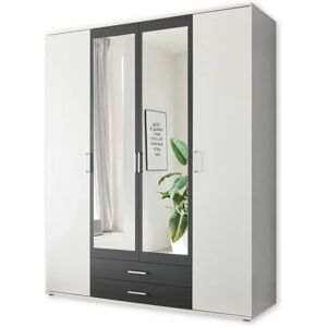 SCHLAFKONTOR Hanau Kleiderschrank - 4 Türen, Weiß/Graphit, Melamin SCHLAFKONTOR Hanau Kleiderschrank - 4 Türen, Weiß/Graphit, Melamin