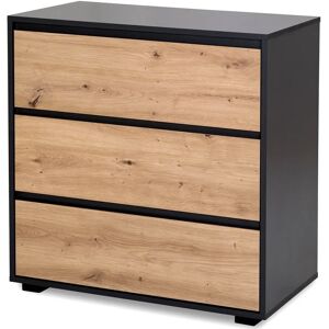 Commode Klupś Dalia - 3 tiroirs, Antracyt-dąb - Publicité Commode Klupś Dalia - 3 tiroirs, Antracyt-dąb - Publicité