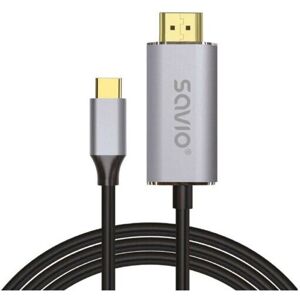 Kabel USB-C do HDMI 2.0B Savio - 2m - Srebro/Czarny Kabel USB-C do HDMI 2.0B Savio - 2m - Srebro/Czarny