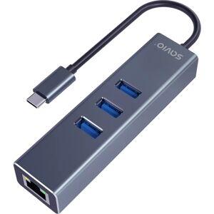 Savio AK-57 Hub USB - 4 Ports Ethernet & USB-C, Gris Savio AK-57 Hub USB - 4 Ports Ethernet & USB-C, Gris